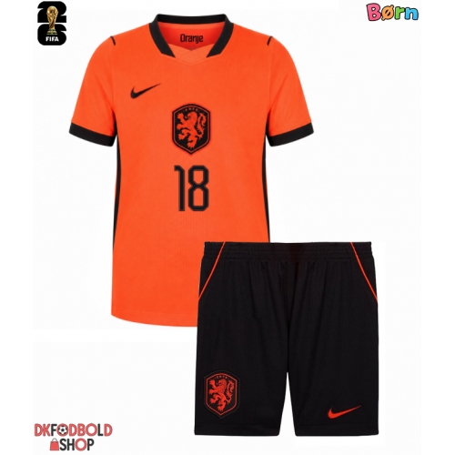Holland Donyell Malen #18 Hjemmebanesæt Børn VM 2026 Kort ærmer (+ korte bukser)